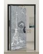 Pivot door with Eiffel Tower texture of milled metal