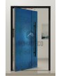 PIVOT B3 - aluminiowe drzwi obrotowe pokryte niebieską blachą ze stali nierdzewnej