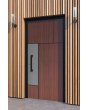 LIM V35 - Aluminiowe drzwi wejściowe o fakturze drewna z dekorem inox