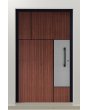 PIVOT V35 - aluminiowe drzwi wejściowe o fakturze drewna z dekorem inox